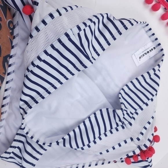 New Coco Ship Pink Tassled Blue White Striped 2pc Swimsuit sz 10 - Picture 3 of 8